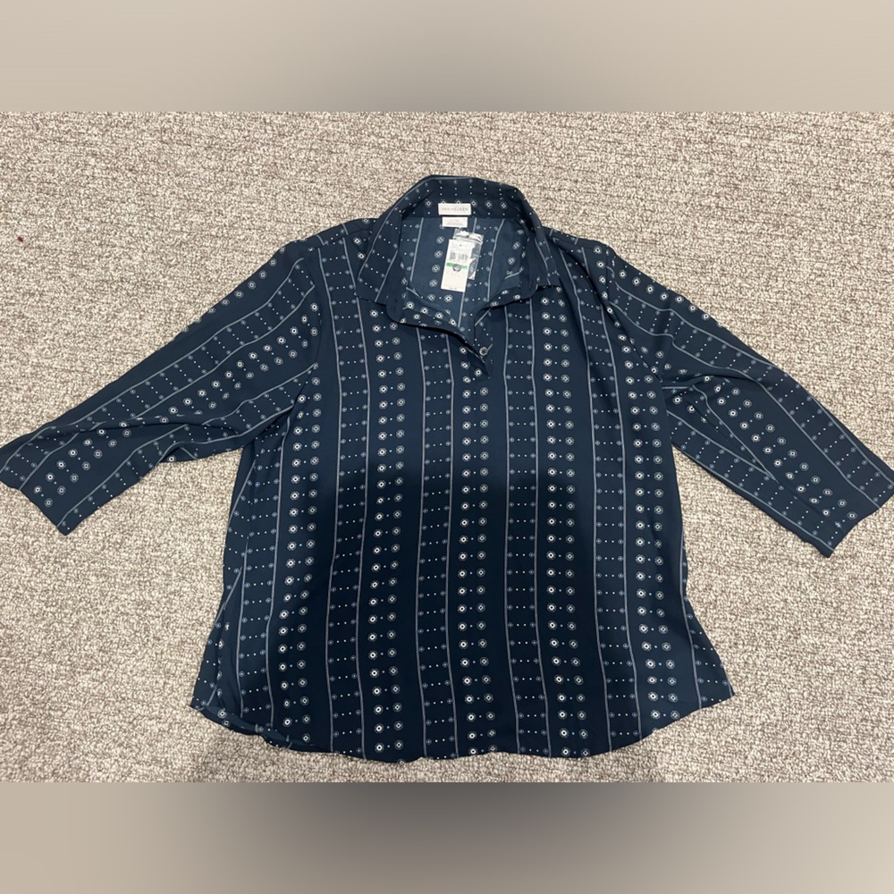 Blue and white Button-up blouse for woman